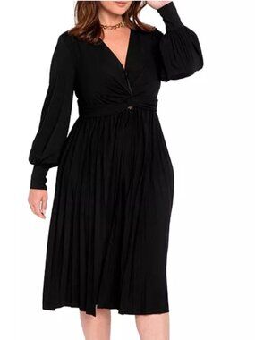 ELOQUII Plus Size Knot Front Pleated Skirt Dress Black 16